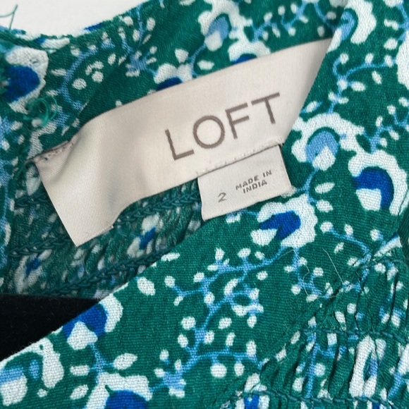 Loft size2 green and blue smocked top zipper in back jumpsuit with wide leg NWOT - Picture 3 of 10